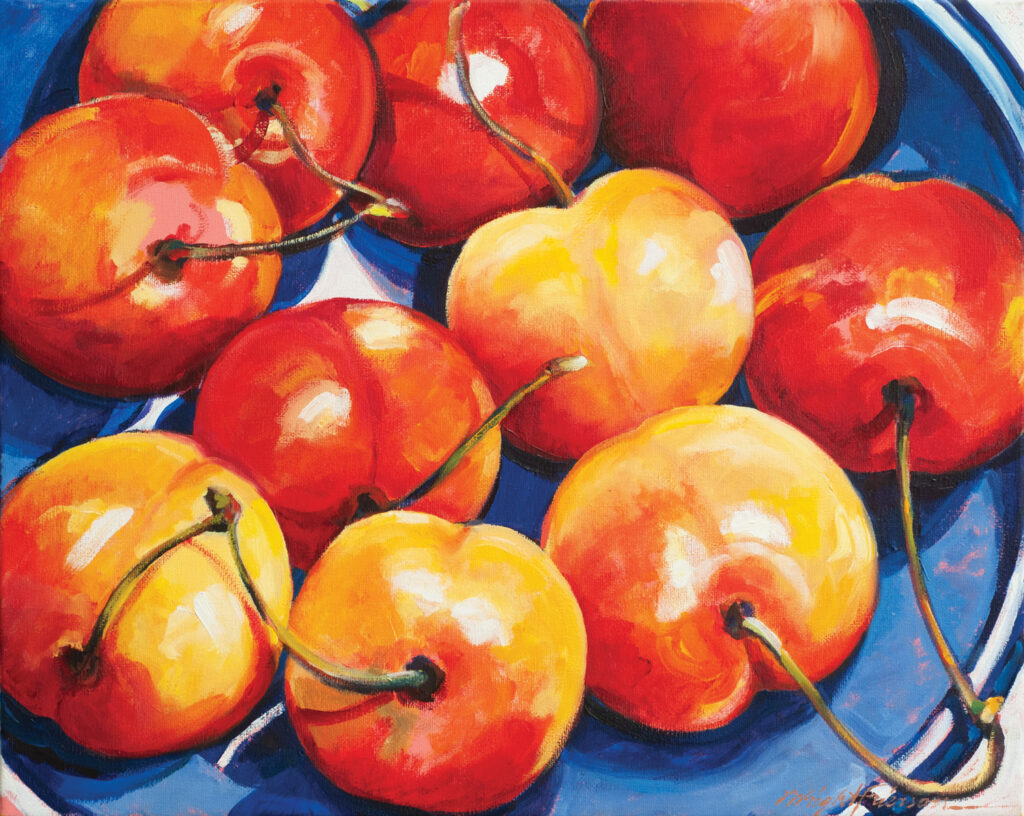 Cherries in a Blue Bowl, 16 x 20 inches, oil on canvas.
