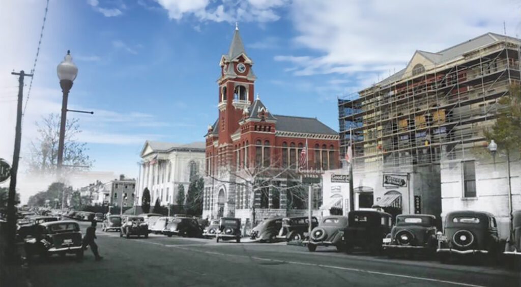 Blended images of Third Street from 1930 and 2015 show the same buildings standing but cars that are long gone. Star News/Past and Present Images