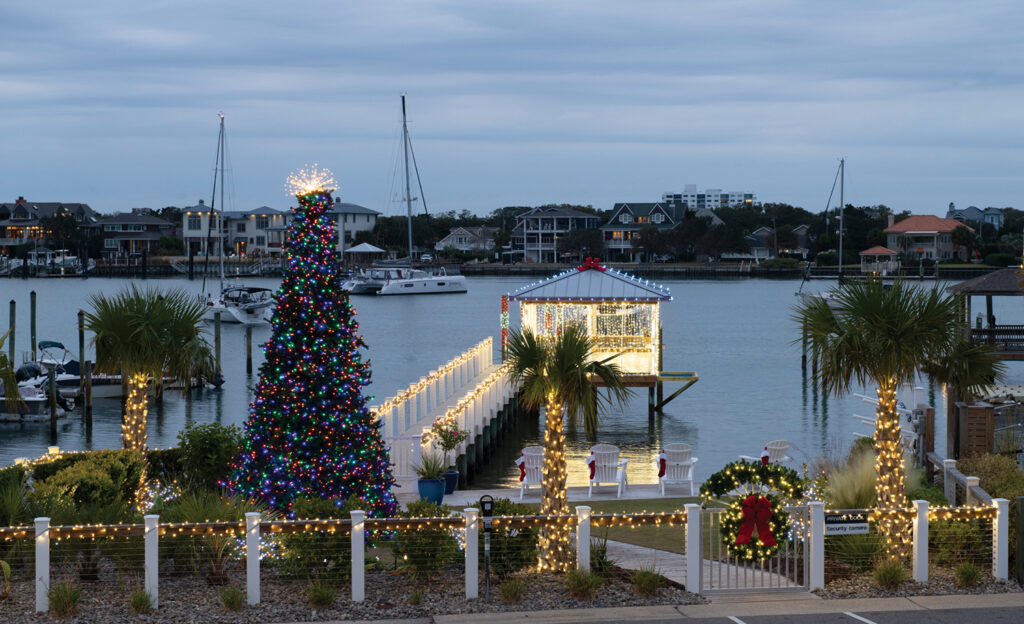 Land to Sea Construction built the home’s boat dock and gazebo using ThruFlow decking, the Legacy XP system. More than 16,000 lights were used by Patriot Illumination to decorate the dock and gazebo for Christmas. Allison Potter