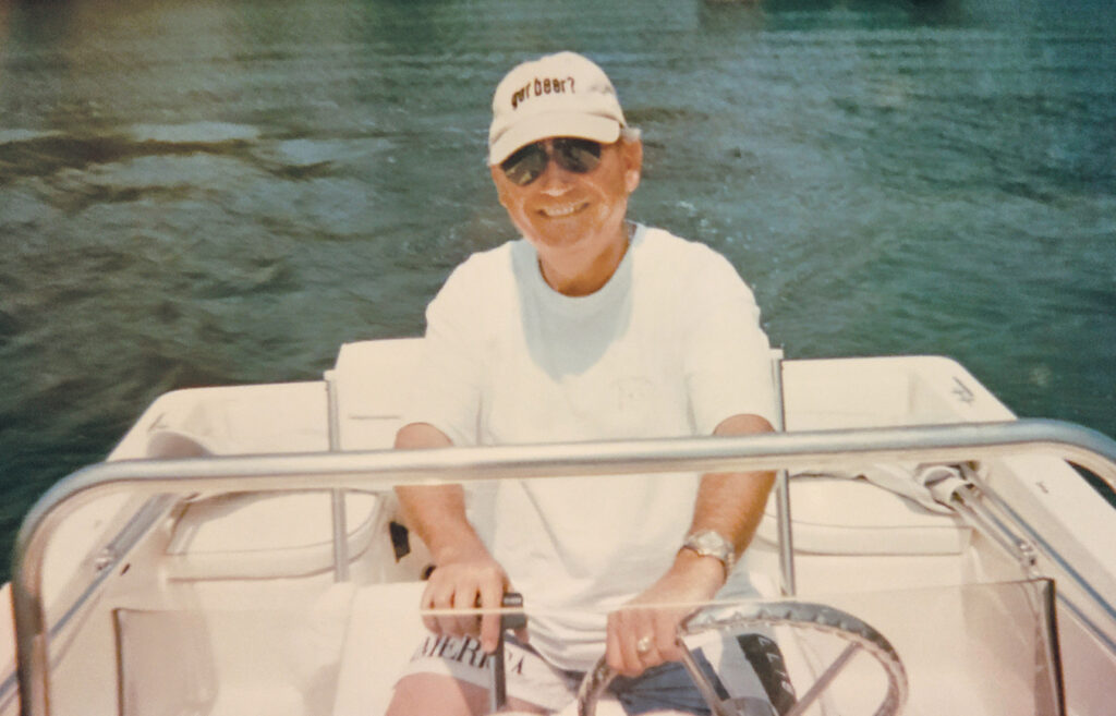 There’s Rob with that endearing smile of his. We are cruising down the Waccamaw River toward Georgetown. Behind us was one of several floating fishing huts we saw along the way; it was as though we had gone back in time. Courtesy Mary Margaret McEachern