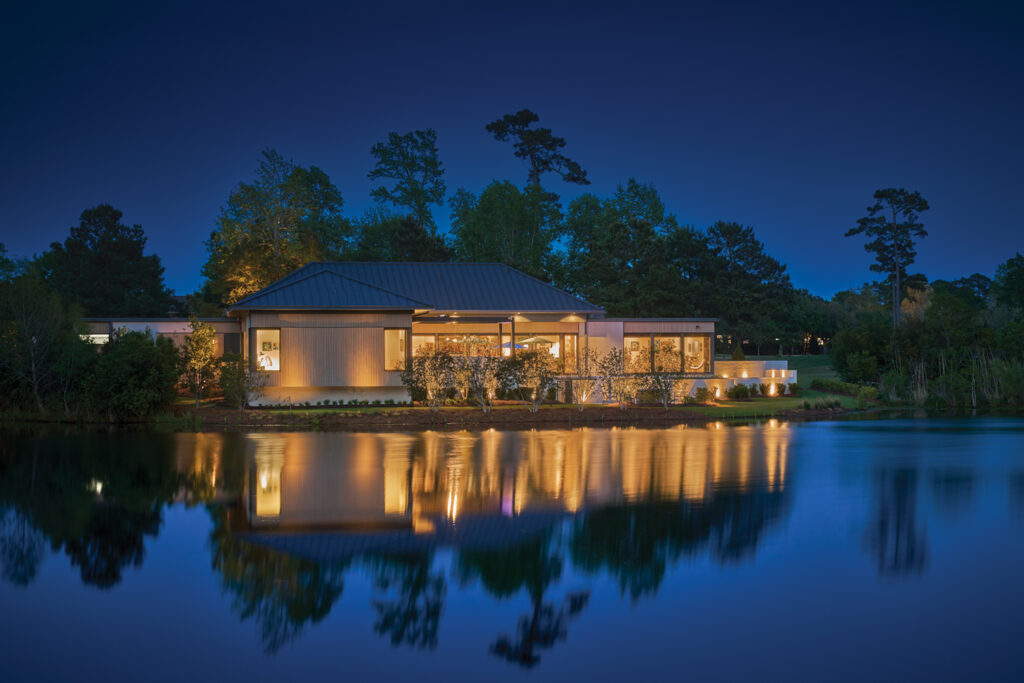 One of Michael Kersting’s final designs, this mid-century modern dwelling overlooks the Arboretum Drive pond of Landfall. Michael Blevins/MB Productions NC