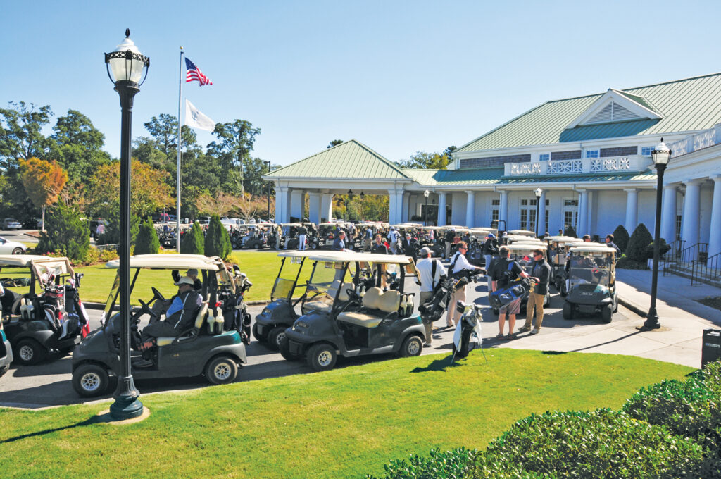 Teams and carts line up for the fifth annual Salvation Army of Cape Fear Golf Tournament at Cape Fear Country Club. Photography Courtesy of John Boney 